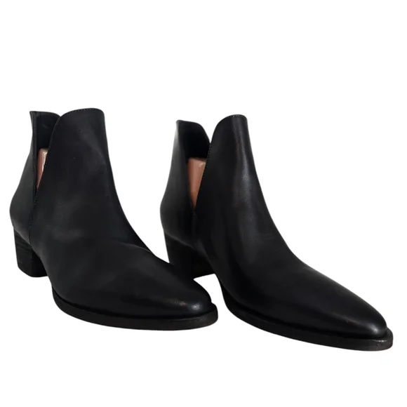 Free People Charm Double V Black Leather Ankle Boots Booties